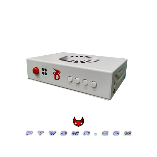Dichen 6th Gen HDMI DMA fuser, white, front panel with power button, D1/D2/H1/H2 status LEDs and K1 to K4 mode buttons