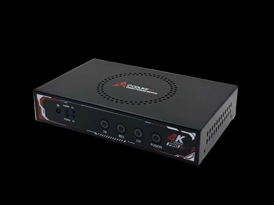 Godlike 4K Pro DisplayPort DMA fuser, front panel with IR receiver, status LEDs and TR, RES, CH and FUSION buttons
