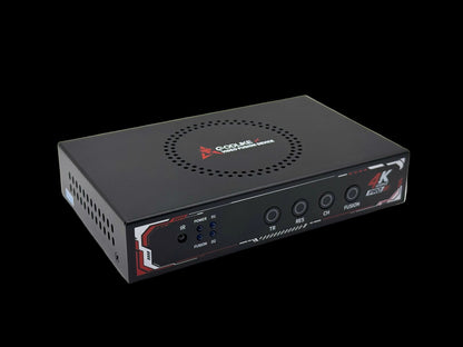 Godlike 4K Pro rear panel: PC1 (M) and PC2 (S) DisplayPort inputs, DP OUT, USB port, DC 12V socket and power switch