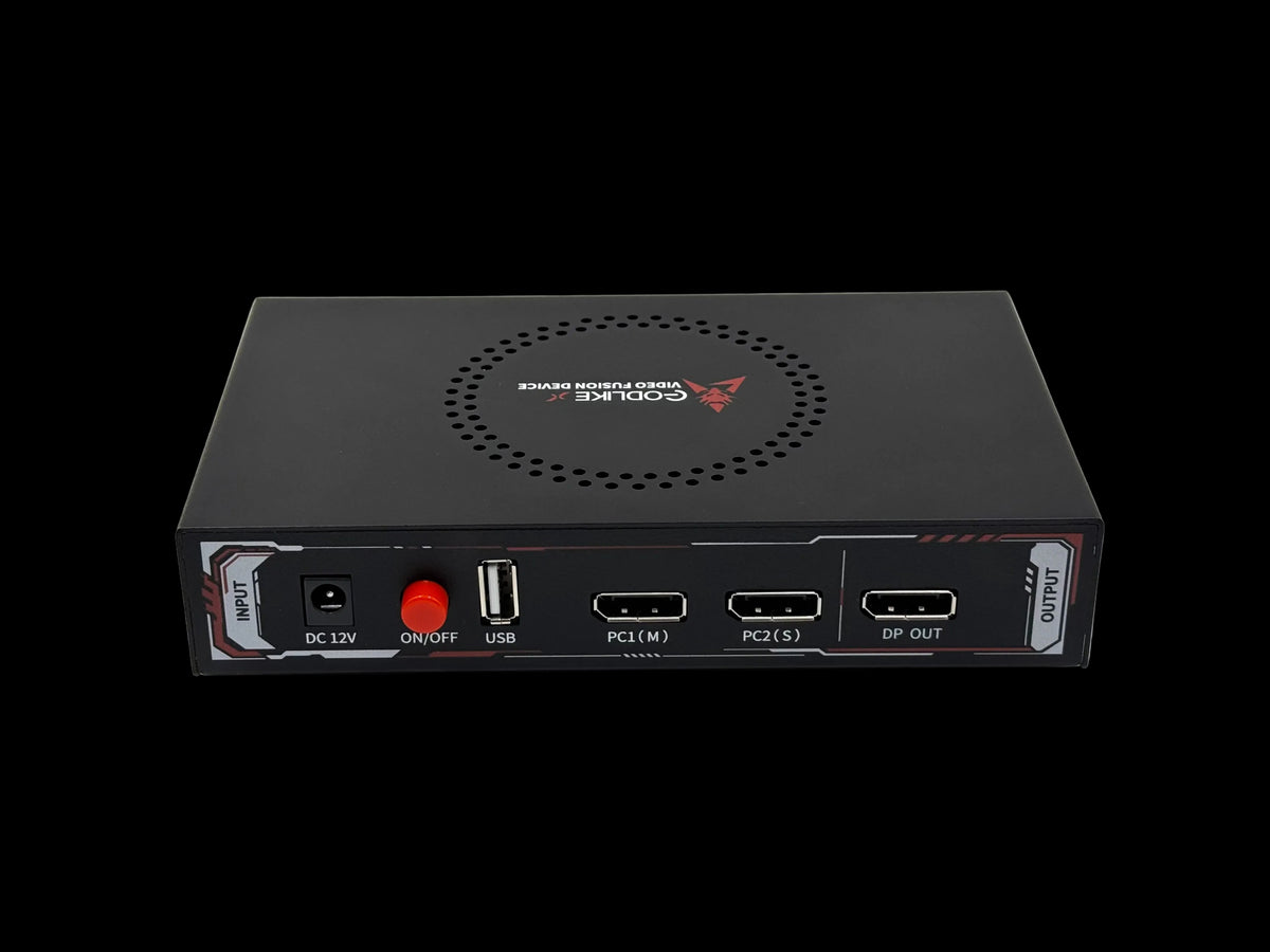 Godlike 4K Pro fuser front angle, black metal case with top ventilation grille