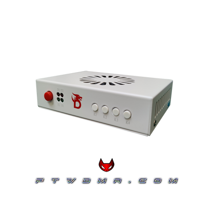 Dichen 6th Gen HDMI DMA fuser, white, front panel with power button, D1/D2/H1/H2 status LEDs and K1 to K4 mode buttons