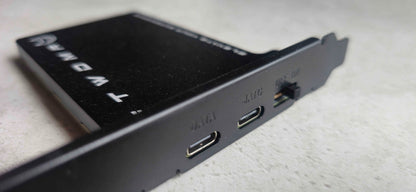 FTW DMA 100T Black Edition bracket with USB-C DATA and JTAG ports and an OFF/ON switch
