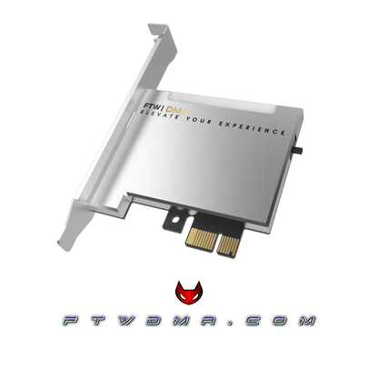 FTW DMA 75T Silver Edition PCIe DMA card with full-height bracket, angled view