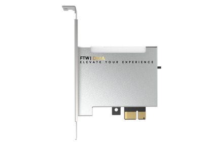 FTW DMA 75T Silver Edition DMA card, top-down view of the aluminium shroud and PCIe x1 connector